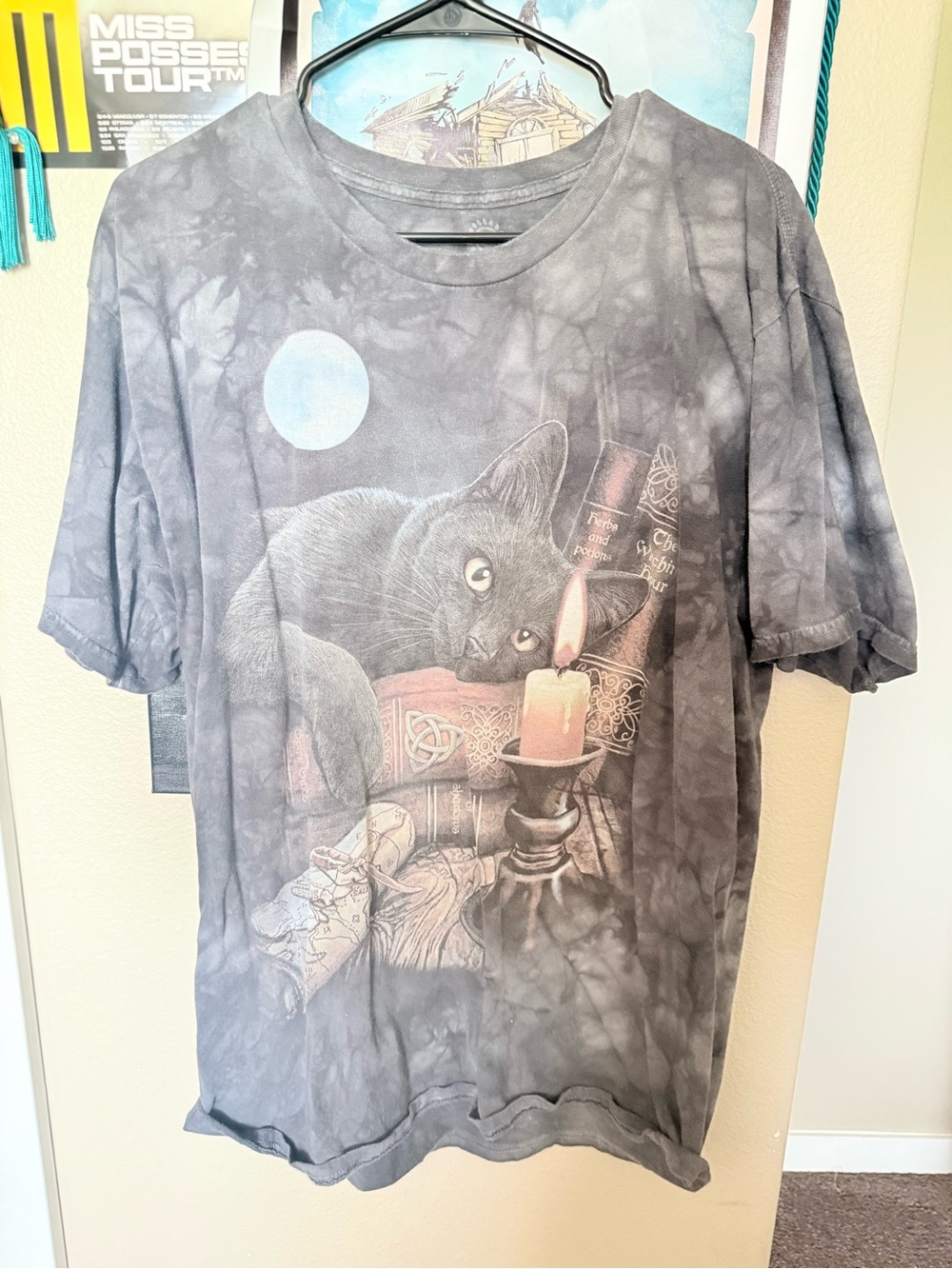 Cat Graphic Tie-Dye T-Shirt - Gray -